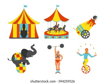 Set of Circus icon. Vintage clip art set. Vector illustration.