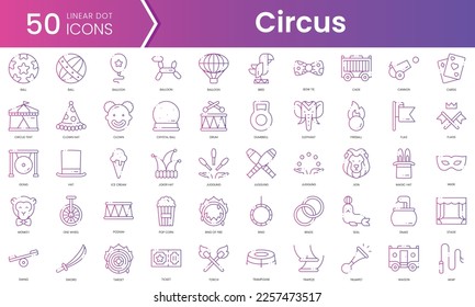 Set of circus icons. Gradient style icon bundle. Vector Illustration