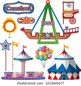 Set of circus items on white background illustration