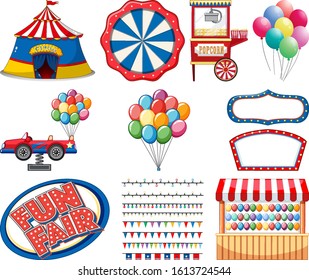 Set of circus items on white background illustration