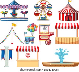 Set of circus items on white background illustration