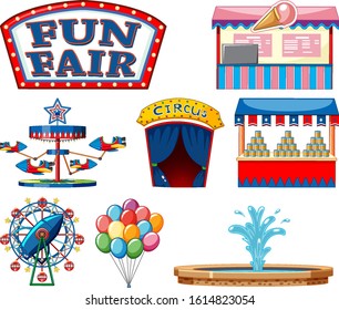 Set of circus items on white background illustration