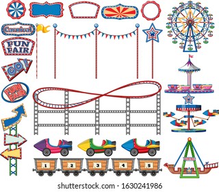 Set of circus items on white background illustration