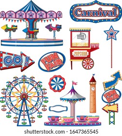 Set of circus items on white background illustration