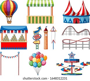 Set of circus items on white background illustration