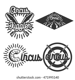 Set of circus labels. Elements for design on the circus theme. Collection of circus symbols. Modern labels of circus. Emblems and logos of circus. Vector illustration