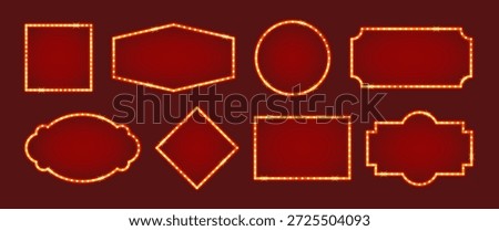 Set of circus marquee frames with glowing bulbs in retro style for posters, tickets and banners.