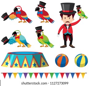 Un conjunto de ilustraciones de Circus Parrot Show