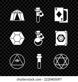 Set Circus tent, Bottle with love potion, Playing cards, Masons, Star of David, Magic stone and  icon. Vector