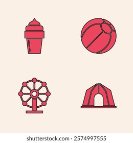 Set Circus tent, Ice cream, Beach ball and Ferris wheel icon. Vector