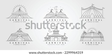 set of circus tent line art logo vector design, carnival symbol illustration template design