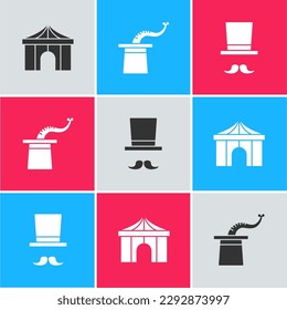 Set Circus tent, Magician hat and  icon. Vector