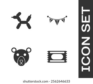 Set Circus ticket, Balloon dog, Bear head and Carnival garland with flags icon. Vector