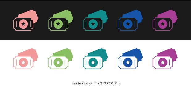 Set Circus ticket icon isolated on black and white background. Amusement park.  Vector