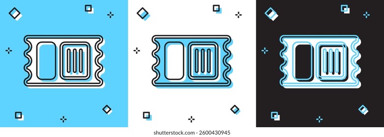 Set Circus ticket icon isolated on blue and white, black background. Amusement park.  Vector
