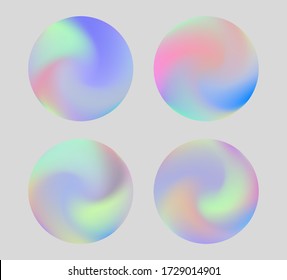 Set of cirles in rainbow holographic pastel colors. Trendy design for poster, cover and print.