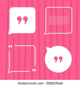 set of citation on pink striped background. concept of forum, blogging, messenger, poster, expression, conversation, abstract backdrop, punctuation. flat style trend modern design vector illustration