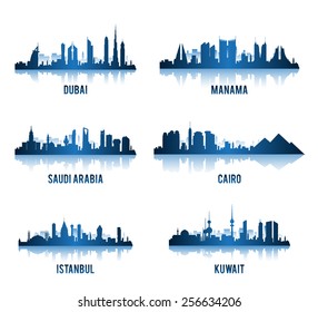 Set of Cities in Middle East Famous Buildings. Editable Vector Illustration 