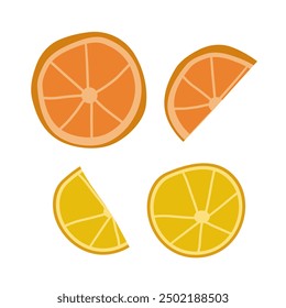 Set of citrus fruit illustrations. Lemons and oranges Slices for hot and cool drinks .