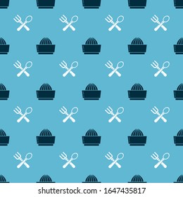 Set Citrus fruit juicer  and Crossed fork and spoon  on seamless pattern. Vector