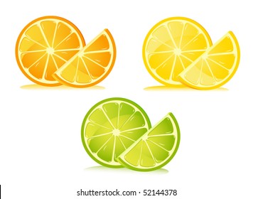 Set of citrus fruit - lemon, orange, and lime.