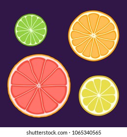 set of citrus fruits on a dark background