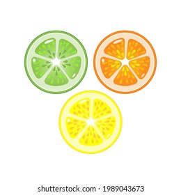 Set of Citrus fruits slices. Lime, orange, and lemon. Isolated on a white background