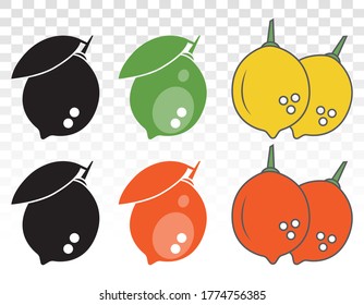 Set of citrus lemon fruit flat color icon for apps and websites