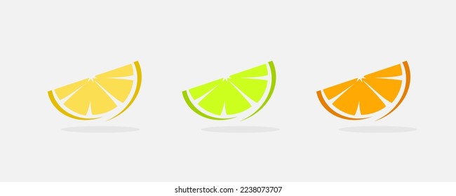 Set of citrus slices of lime, orange and lemon logo design, sour fresh fruit, isolated on the white background