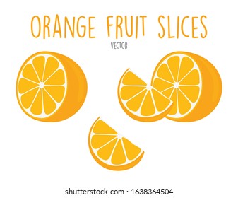 Set of Citrus Tropical Fruits - Flat Trendy Fun Vector Illustrations - Orange Slices, Lemon Slices, Lime Slices
