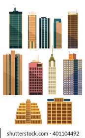 Set of city buildings and houses .Made in flat style Compatible with Adobe Illustrator CS and above. The vector is 100% editable.Easy to change color!