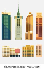 Set of city buildings and houses .Made in flat style Compatible with Adobe Illustrator CS and above. The vector is 100% editable.Easy to change color!