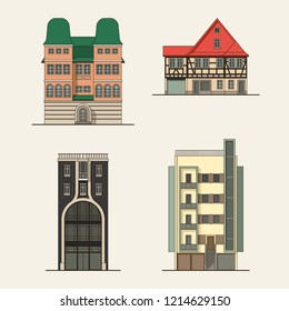Set of city buildings. Vector illustration.