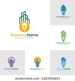 Conjunto de plantilla vectorial del logotipo de la Bombilla de la ciudad. Conceptos de diseño del logotipo de Creative Bulb