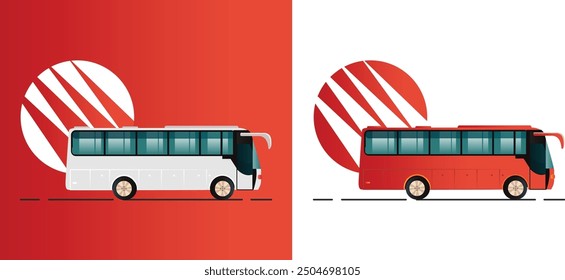 Set of city bus template, sides view, editable illustrator file