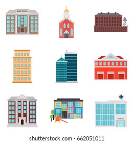 Set of city elements color flat icons for web and mobile design