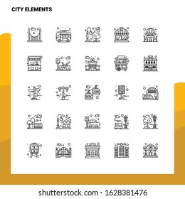 Set of City Elements Line Icon set 25 Icons. Vector Minimalism Style Design Black Icons Set. Linear pictogram pack.