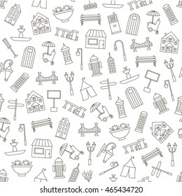 Set of City elements pattern black icons