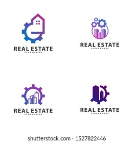 Set of City Gear Logo Vector Industrial symbol icon design illustration, Emblem, Design Concept, Creative Symbol, Icon