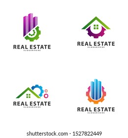 Set of City Gear Logo Vector Industrial symbol icon design illustration, Emblem, Design Concept, Creative Symbol, Icon