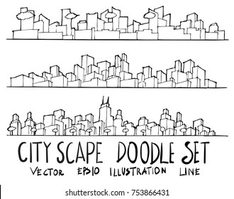 Set of City illustration Hand drawn doodle Sketch line vector