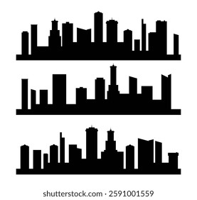 set of city landscape black silhouette in flat style.