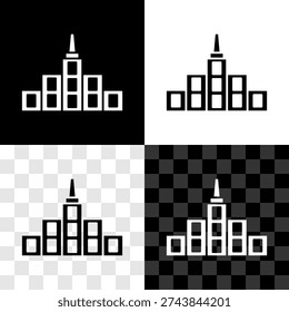 Set City landscape icon isolated on black and white, transparent background. Metropolis architecture panoramic landscape.  Vector
