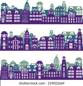 set of city landscapes, buildings, vector illustration