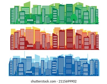 Set of city landscapes on a light background. City landscape in different colors.