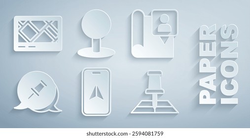 Set City map navigation, Folded with location marker, Push pin,  and Gps device icon. Vector