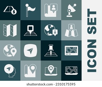 Set City map navigation, Gps device with, Folded location marker, Toll road traffic and Location the globe icon. Vector