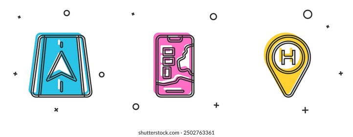 Set City map navigation,  and Helicopter landing pad icon. Vector