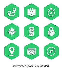 Set City map navigation, Infographic of city, Compass, Location the globe, Wind rose,  and Route location icon. Vector