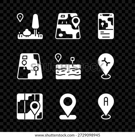 Set City map navigation, Location,  and Broken road icon. Vector
